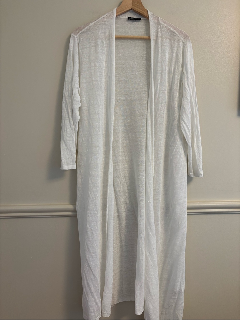 Eileen Fisher White Long Open-Front organic linen Duster